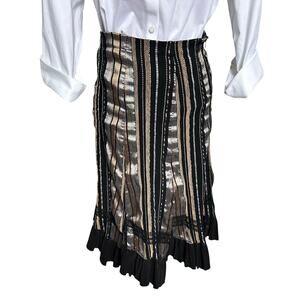 Vintage Viola Size Medium Y2K Black Gold Silver Metallic Ruffle Hem‎ Midi Skirt